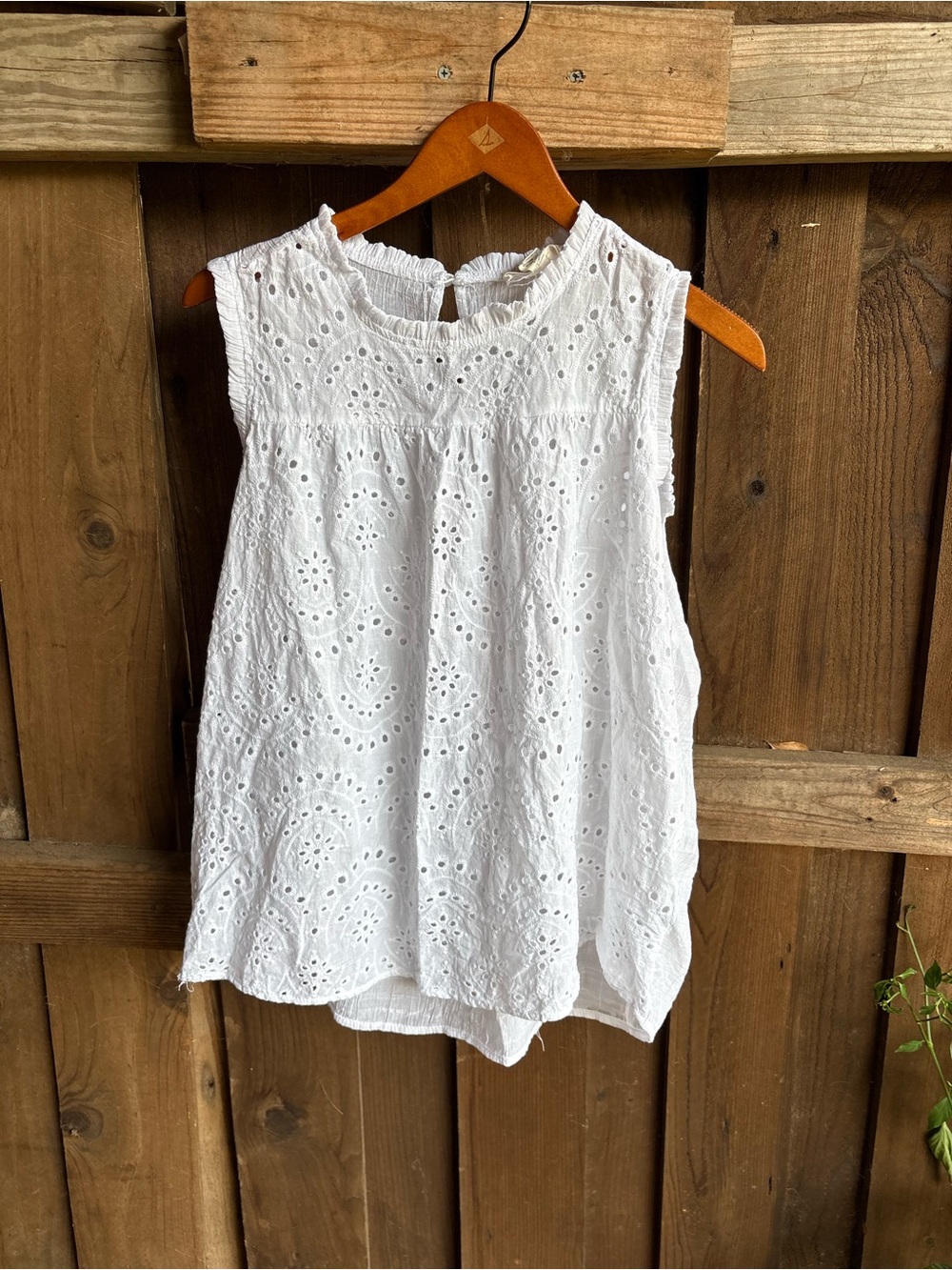 By Design White Embroidered Eyelet Boho Ruffle Blouse